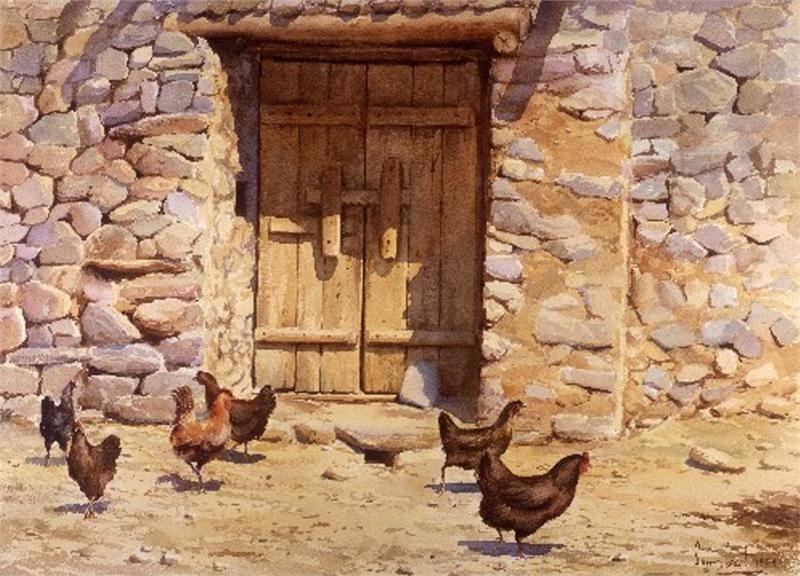 Courtyard with Chickens (Poster)